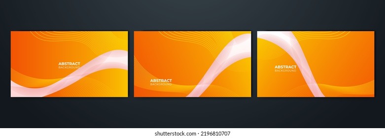 Conjunto de 3 fondos de presentación de color naranja moderno. Ilustraciones de vectores de curva ondulada para fondo, folletos, portada de medios sociales, afiches y pancartas