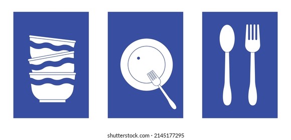 set of three modern and trendy posters food, products, cuisine of the world. vector illustration in flat style