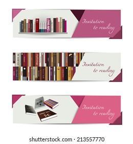 A set of three modern vector banners. Book invitation concept. Vector art background. 