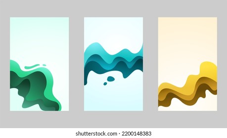 Set of three modern wavy vector designs. Trendy compositions for  background Illustration, presentations, poster. With separated layers