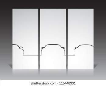 Set of three monochrome car contour backgrounds, EPS10 vector image.