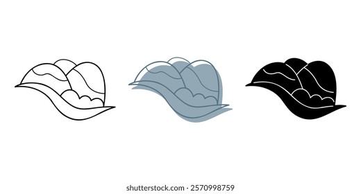 Set of three mountains in different colors. Clip art for your projects.