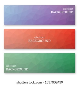 Set of three multi colored banners in low poly art style. Background with place for your text. Vector illustration