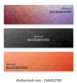 Set of three multi colored banners in low poly art style. Background with place for your text. Vector illustration