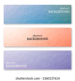 Set of three multi colored banners in low poly art style. Background with place for your text. Vector illustration