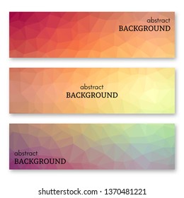 Set of three multi colored banners in low poly art style. Background with place for your text. Vector illustration