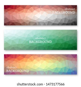 Set of three multi colored banners in low poly art style. Background with place for your text. Vector illustration
