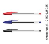 A set of three multicolored ballpoint pen. Editable EPS 10 vector graphic isolated on white background.