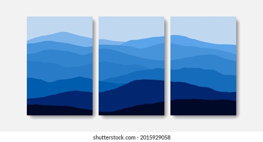 Set three natural with blue mountains wall art print