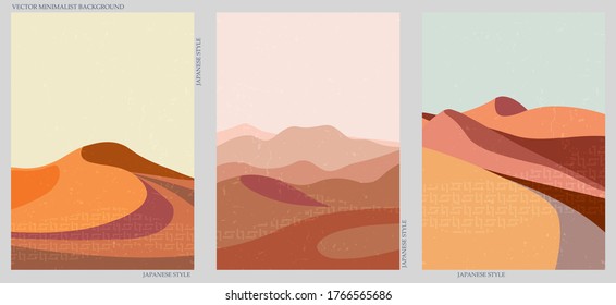 Set of three natural minimalist backgrounds. Hand-drawn illustrations with japanese geometric pattern for  for wall decoration, postcard or brochure, cover design, stories, social media, app design.