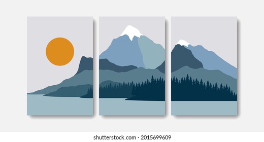 Establecer tres planos de arte natural de la pared de la montaña