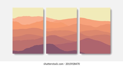 Set three natural with purple mountains wall art print