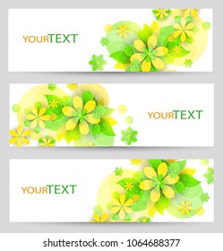 Set of three nature summer vector banners with floral elements. Abstract vector eps10 headers with place for your text