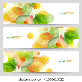 Conjunto de tres banderas vectoriales naturales de verano con elementos florales. Pasos vectoriales abstractos10 encabezados con lugar para el texto