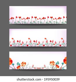 Set of three nature vector banners with floral elements