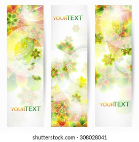 Set of three nature vector banners with floral elements and place for text
