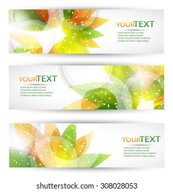 Set of three nature vector banners with floral elements and place for text