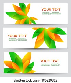 Set of three nature vector banners with floral elements and place for text