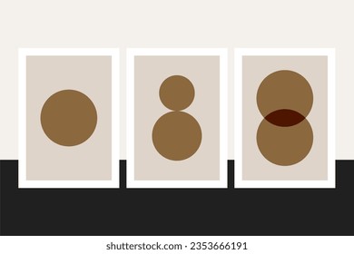 set of three neutral wall art interesting design connected to each other geometric abstract