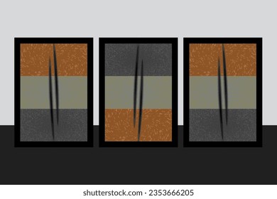 conjunto de tres elementos murales neutros diseño interesante conectado entre sí abstracto geométrico