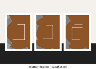 set of three neutral wall art interesting design connected to each other geometric abstract