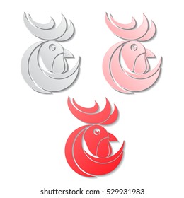 Set of three new year cock silhouette isolated on white background