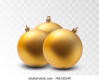 set of three new-year Christmas balls isolated on white transparent background. vector template.