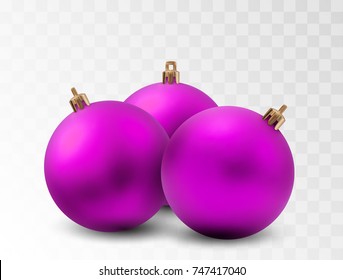 set of three new-year Christmas balls isolated on white transparent background. vector template.