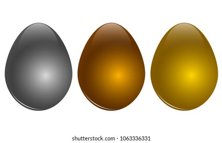 Set of three noble metal eggs