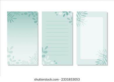 Set of three notebook pages. Turquoise floral design.