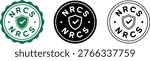 Set of three NRCS certified stamp designs featuring shield and check mark symbols in green, black, and outline styles.