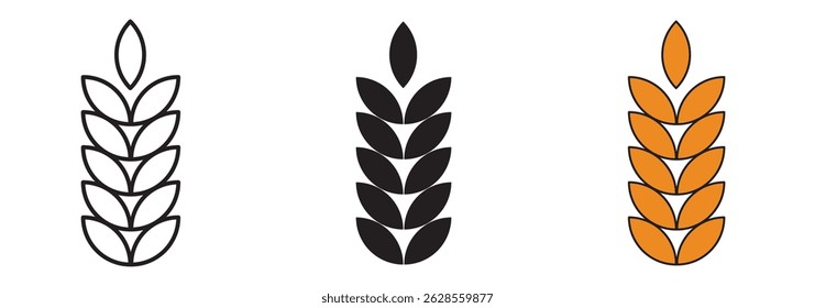 Set of three oat icon collection. Malt plant icon symbol. Wheat icons vectors graphics collection.