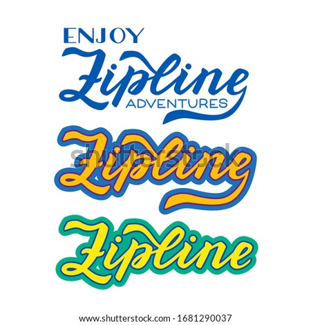 Set of three options for Zipline logo in script style. Colorful vector lettering.