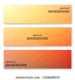 Set of three orange banners in low poly art style. Background with place for your text. Vector illustration