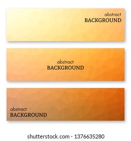 Set of three orange banners in low poly art style. Background with place for your text. Vector illustration