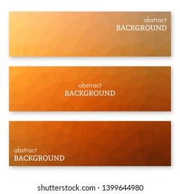 Set of three orange banners in low poly art style. Background with place for your text. Vector illustration