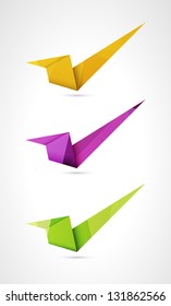 Set of three origami style accept signs with stylish polygon pattern / polygon pattern style ok sign