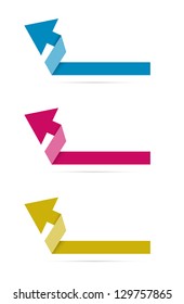 Set of three origami style arrows with subtle shadow / folded origami arrow