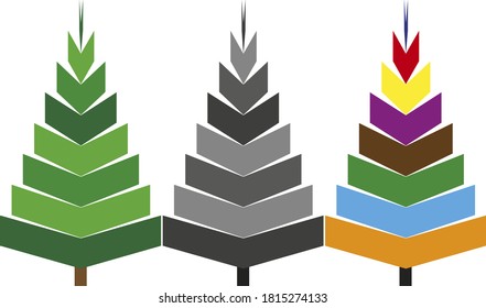 Conjunto de tres árboles de navidad al estilo del origami