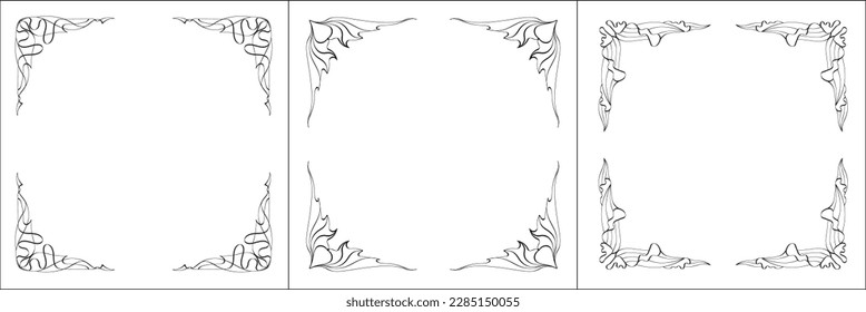 Set of three originalvector frames. Elegant black and white monochrome ornamental border for greeting cards, banners, invitations. Vector frame for all sizes and formats. Isolated vector illustration.