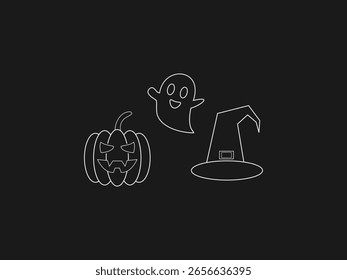 Um conjunto de três ícones de estrutura de tópicos representando elementos de Halloween