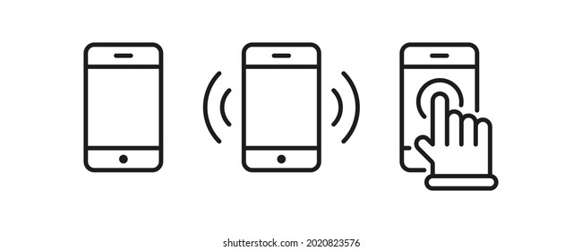 Set of three outline smartphone icons  illustration vector. Cellphone display front view.