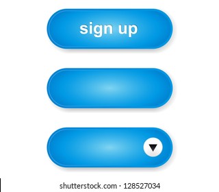 Set of three oval buttons with shadow / blank stylish blue button