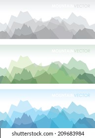 a set of three overlapping coloured mountain backgrounds