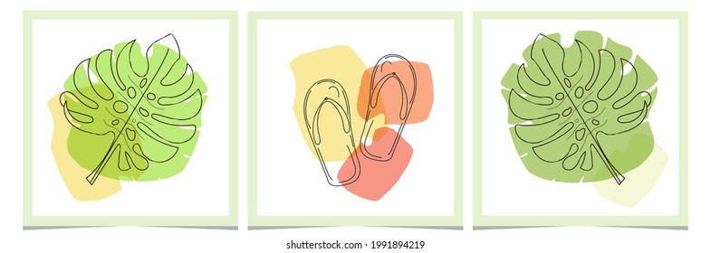 Tres cuadros sobre el tema del verano. Gráficos vectoriales para decoración interior.