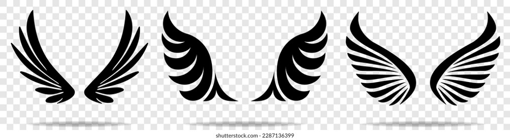 Set of three pairs of wings with shadow.
