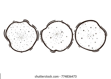 Set of three pancakes. Culinary baking. Vector illustration.