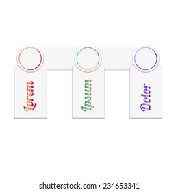 Set of three paper tags in different color. Vector elements for infographics and presentation