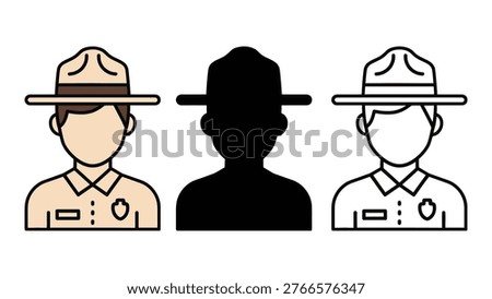 A set of three park ranger icons, each providing a different visual style for usage.