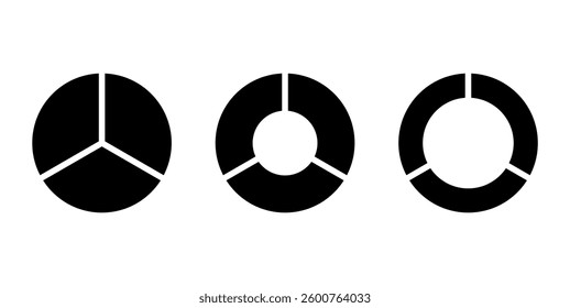 Set of three parts of circle. Pie chart with three same size sectors. Vector illustration isolated on white background.